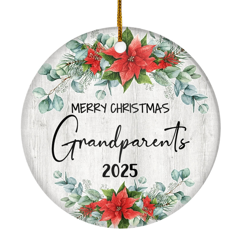 Merry Christmas Grandparents 2024 Ornament New GrandGrandparents Farmhouse Rustic Gray Wood Deep Red Poinsettia Flower Decoration Christmas Tree Ornament Circle Ornament Mockup 1 800x.jpg