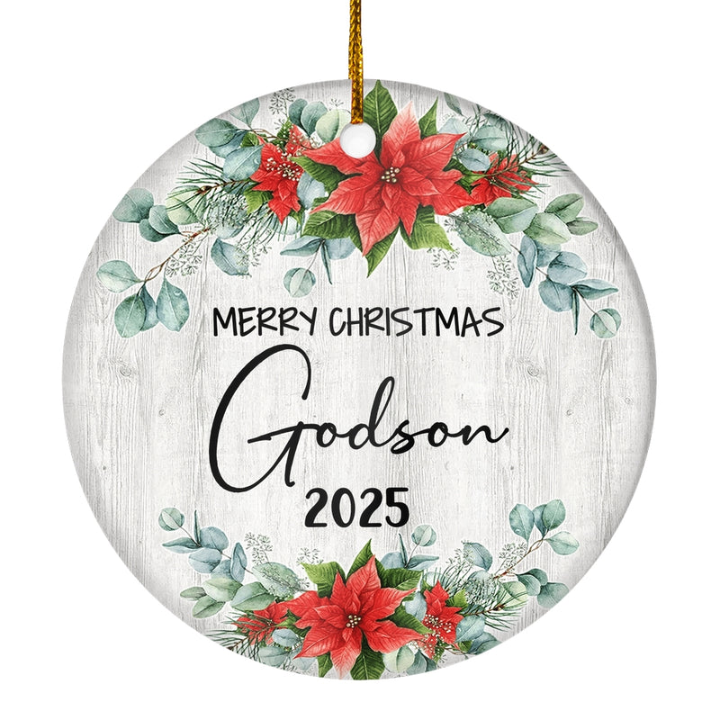Merry Christmas Godson 2024 Ornament New Godson Farmhouse Rustic Gray Wood Deep Red Poinsettia Flower Decoration Christmas Tree Ornament Circle Ornament Mockup 1 800x.jpg