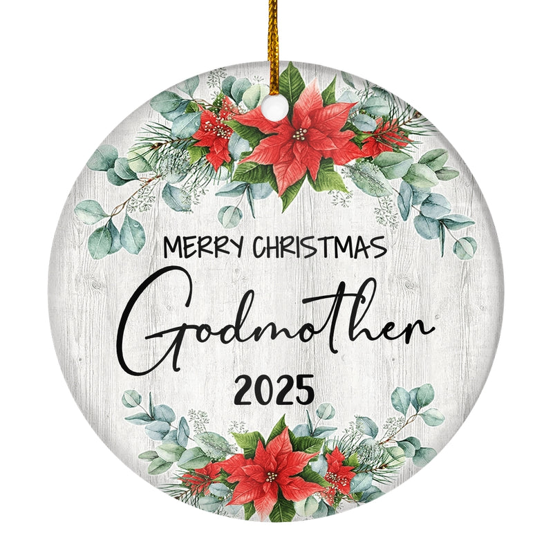 Merry Christmas Godmother 2024 Ornament New Godmother Farmhouse Rustic Gray Wood Deep Red Poinsettia Flower Decoration Christmas Tree Ornament Circle Ornament Mockup 1 800x.jpg