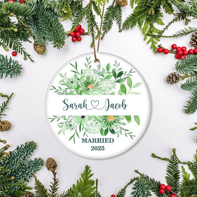 Personalized Wedding Ornament First Christmas Wedding Newlywed Couple First Married Custom Name Decoration 22 Customized Christmas Tree Ornament Circle Ornament Mockup 2 800x.jpg