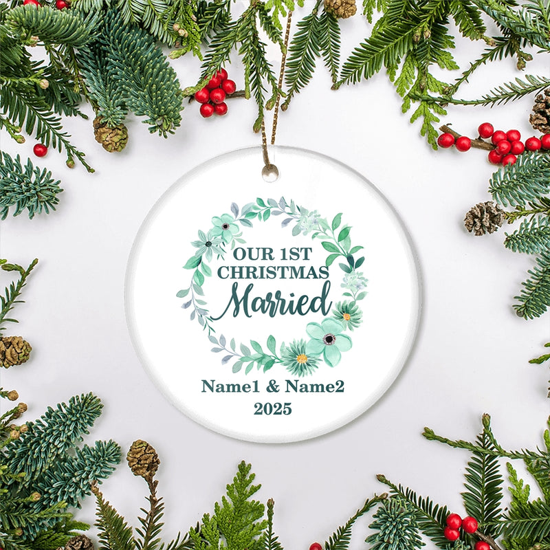 Personalized Mr And Mrs First Married Christmas Ornament Wedding Initial Married Keepsake Custom Name Decoration 22 Customized Christmas Tree Ornament Circle Ornament Mockup 2 800x.jpg