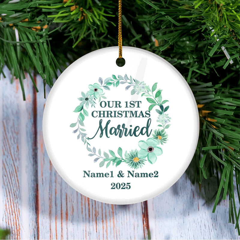 Personalized Mr And Mrs First Married Christmas Ornament Wedding Initial Married Keepsake Custom Name Decoration 22 Customized Christmas Tree Ornament Circle Ornament Mockup 3 800x.jpg