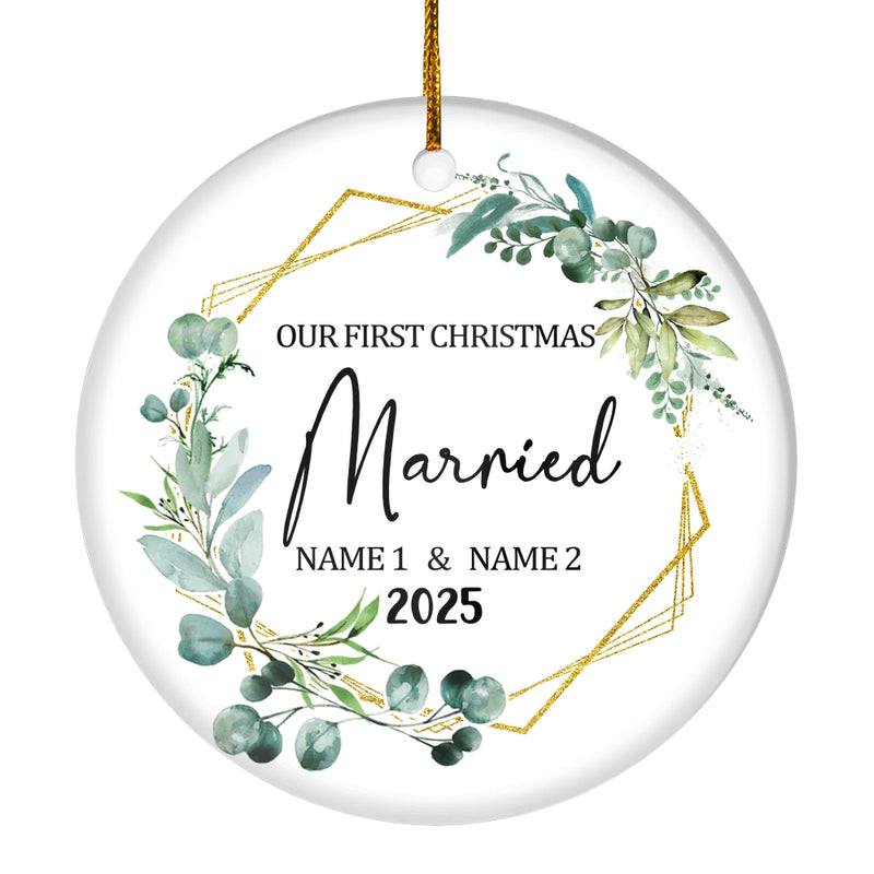 Personalized Our First Christmas Ornament First Christmas 1st Christmas Married Custom Name Decoration 23 Customized Christmas Tree Ornament Circle Ornament Mockup 1 800x.jpg