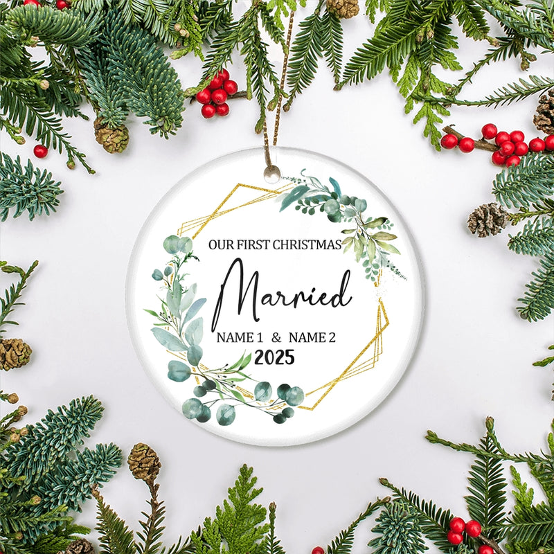 Personalized Our First Christmas Ornament First Christmas 1st Christmas Married Custom Name Decoration 23 Customized Christmas Tree Ornament Circle Ornament Mockup 2 800x.jpg