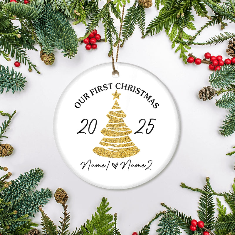 Personalized First Year Married Christmas Ornament Just Married Newlywed Keepsake Custom Name Decoration 24 Customized Christmas Tree Ornament Circle Ornament Mockup 2 800x.jpg