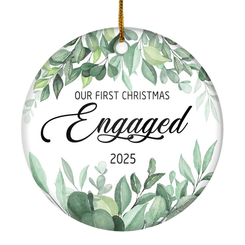Our First Christmas Engaged 2025 Just Married Flower Leaf For Wedding Newlywed Couple 14 2025 Christmas Tree Ornament Circle Ornament Mockup 1 800x.jpg