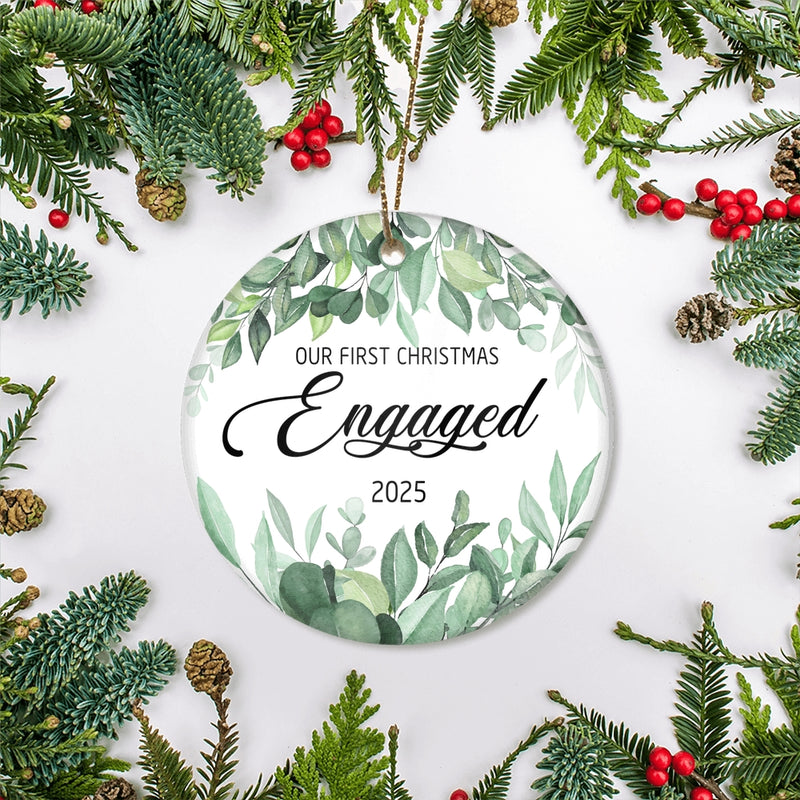 Our First Christmas Engaged 2025 Just Married Flower Leaf For Wedding Newlywed Couple 14 2025 Christmas Tree Ornament Circle Ornament Mockup 2 800x.jpg