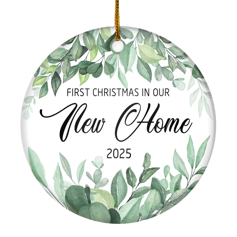 First Christmas In Our New Home Mr And Mrs 2025 Flower Leaf For Wedding Newlywed Couple 14 2025 Christmas Tree Ornament Circle Ornament Mockup 1 800x.jpg