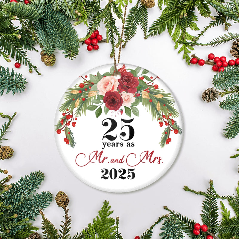 25th Wedding Anniversary 25 Years As Mr Mrs 2025 Christmas Ornaments Gifts For Couples Husband Wife Holiday Decoration Christmas Tree Ornament Circle Ornament Mockup 2 800x.jpg