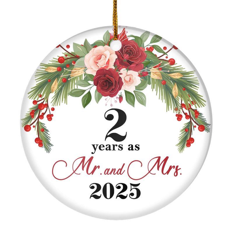 2nd Wedding Anniversary 2 Years As Mr Mrs 2025 Christmas Ornaments Gifts For Couples Husband Wife Holiday Decoration Christmas Tree Ornament Circle Ornament Mockup 1 800x.jpg