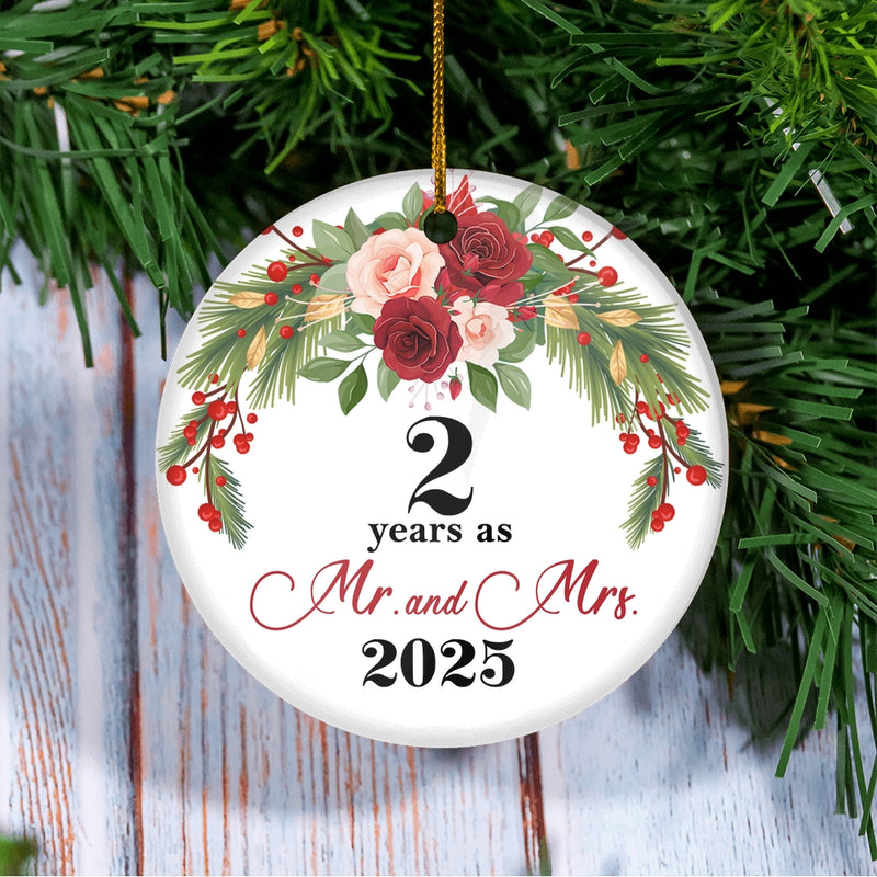 2nd Wedding Anniversary 2 Years As Mr Mrs 2025 Christmas Ornaments Gifts For Couples Husband Wife Holiday Decoration Christmas Tree Ornament Circle Ornament Mockup 3 800x.jpg