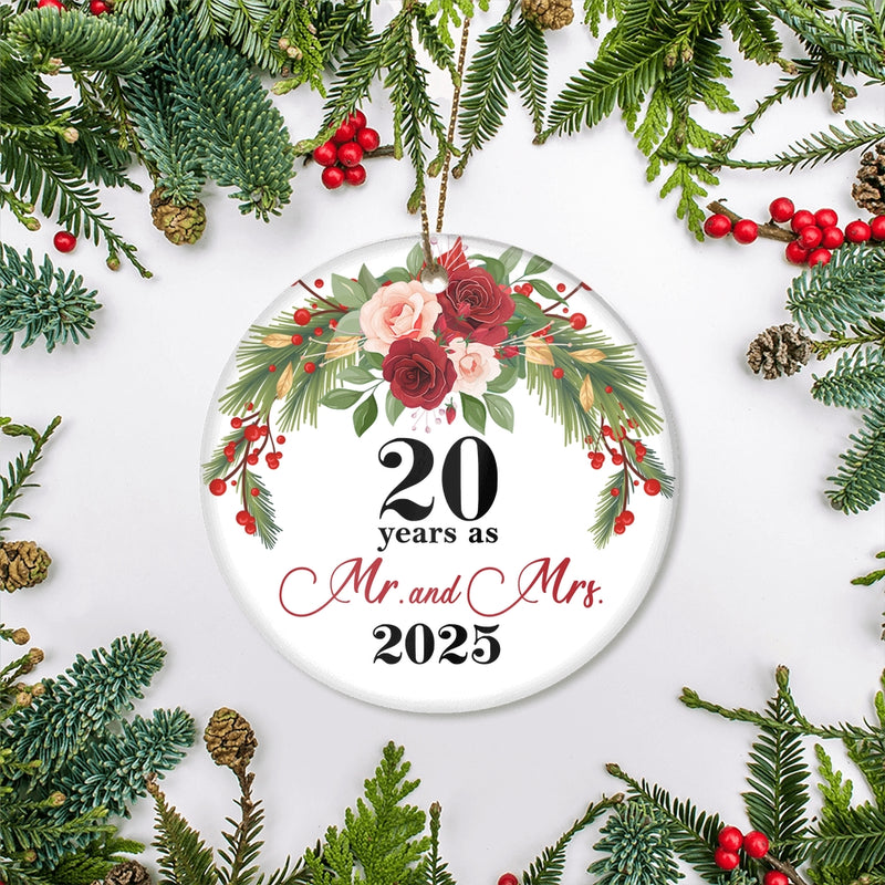 20th Wedding Anniversary 20 Years As Mr Mrs 2025 Christmas Ornaments Gifts For Couples Husband Wife Holiday Decoration Christmas Tree Ornament Circle Ornament Mockup 2 800x.jpg