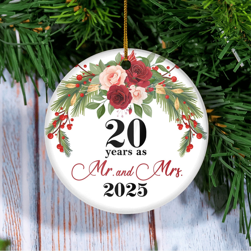20th Wedding Anniversary 20 Years As Mr Mrs 2025 Christmas Ornaments Gifts For Couples Husband Wife Holiday Decoration Christmas Tree Ornament Circle Ornament Mockup 3 800x.jpg