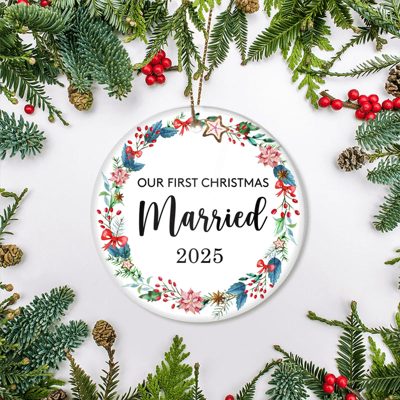 Our First Christmas Married Mr and Mrs 2025 For Wedding Newlywed Couple 19 2025 Christmas Tree Ornament Circle Ornament Mockup 2 800x.jpg