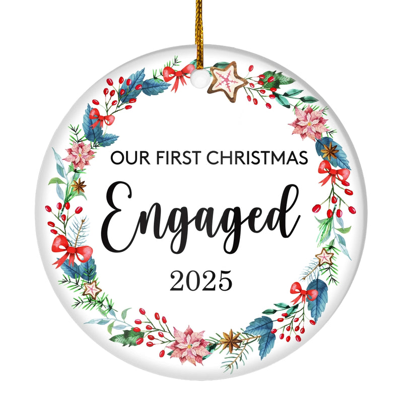 Our First Christmas Engaged 2025 Just Married For Wedding Newlywed Couple 19 2025 Christmas Tree Ornament Circle Ornament Mockup 1 800x.jpg