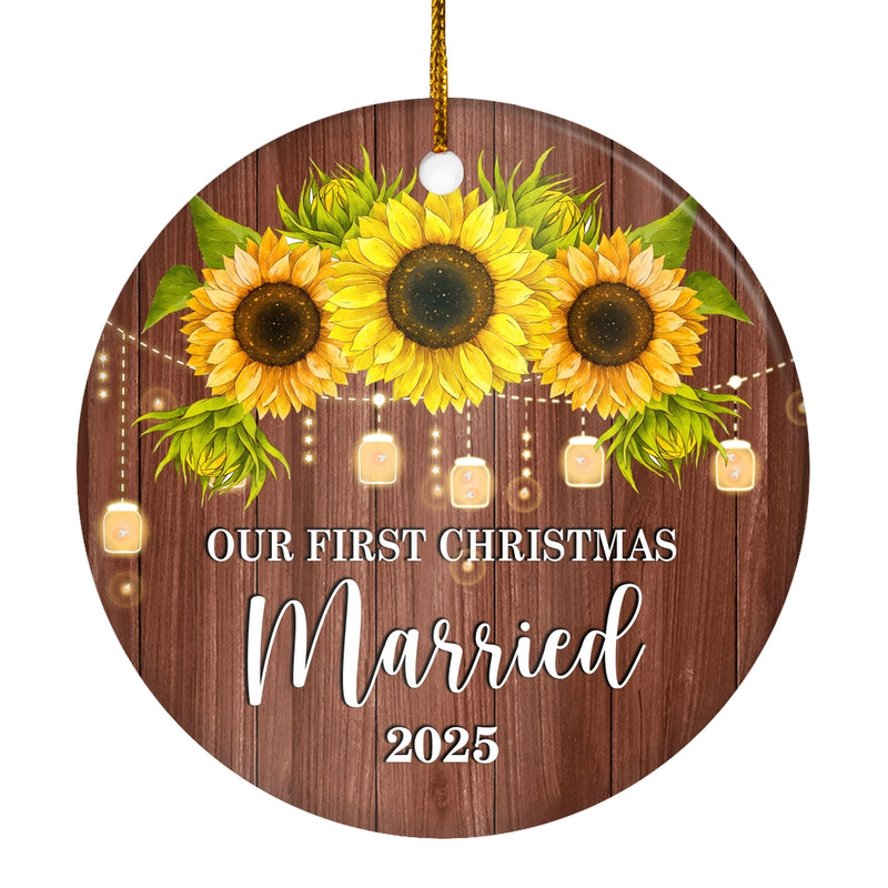 2025 Our First Christmas Married Mr And Mrs Gift Sunflower For Wedding Newlywed Couple 2025 Christmas Tree Ornament Circle Ornament Mockup 1 800x.jpg