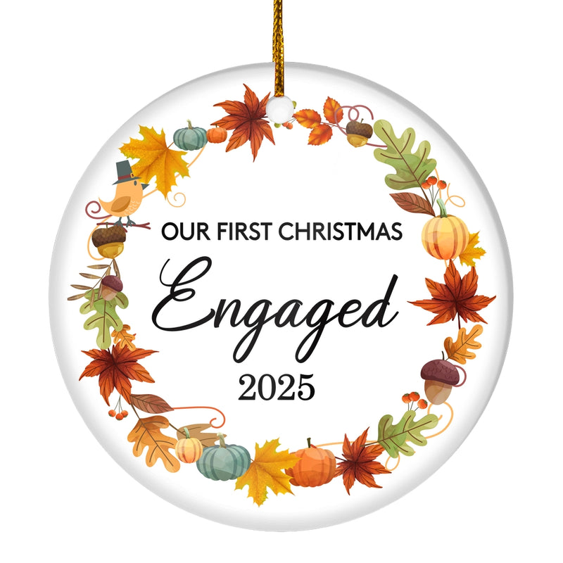 2025 Our First Christmas Engaged Just Married Autumn Leaf Gift For Wedding Newlywed Couple 2025 Christmas Tree Ornament Circle Ornament Mockup 1 800x.jpg
