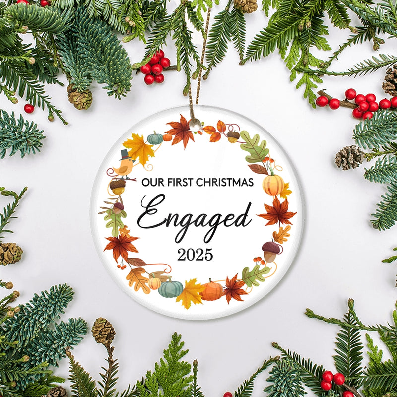 2025 Our First Christmas Engaged Just Married Autumn Leaf Gift For Wedding Newlywed Couple 2025 Christmas Tree Ornament Circle Ornament Mockup 2 800x.jpg