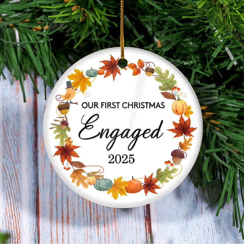 2025 Our First Christmas Engaged Just Married Autumn Leaf Gift For Wedding Newlywed Couple 2025 Christmas Tree Ornament Circle Ornament Mockup 3 800x.jpg