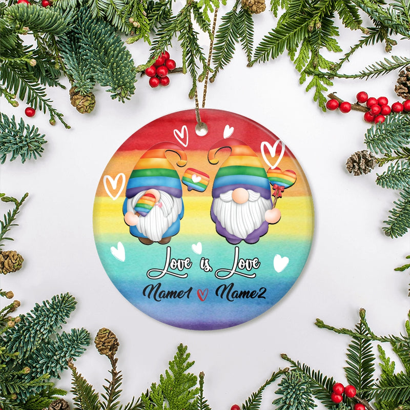 Personalized Gnome Couple LGBT Ornament Couple LGBTQ Christmas Tree Gay Lesbian Rainbow Friend Lovers Love is Pride Customized Christmas Tree Ornament Circle Ornament Mockup 2 800x.jpg