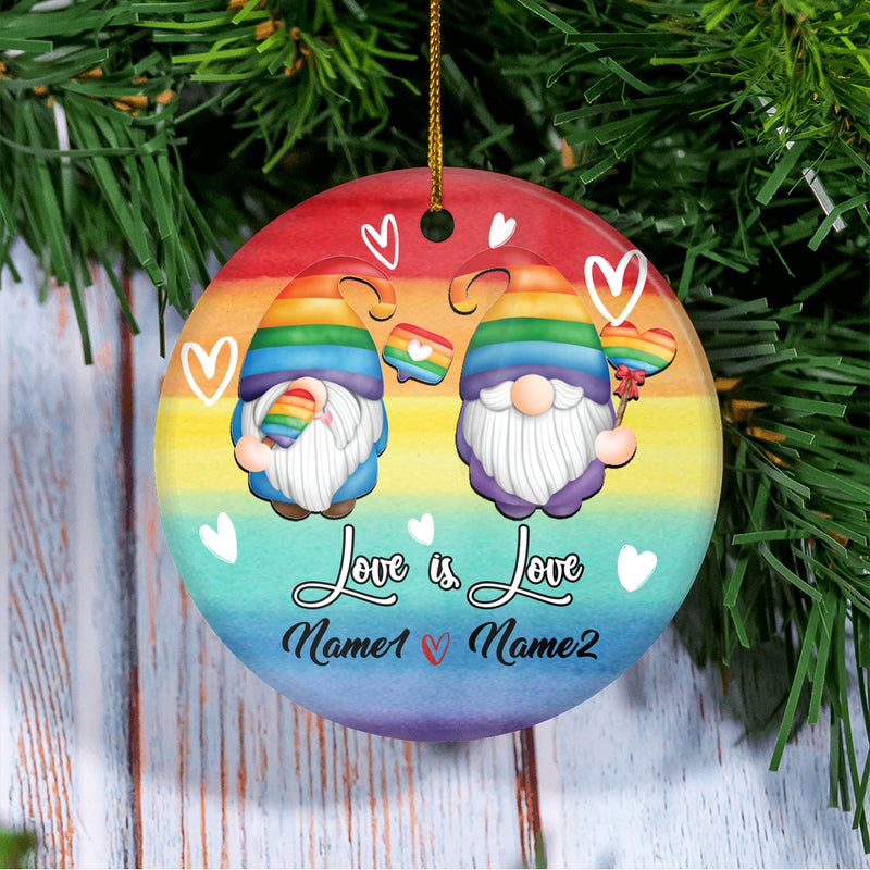 Personalized Gnome Couple LGBT Ornament Couple LGBTQ Christmas Tree Gay Lesbian Rainbow Friend Lovers Love is Pride Customized Christmas Tree Ornament Circle Ornament Mockup 3 800x.jpg