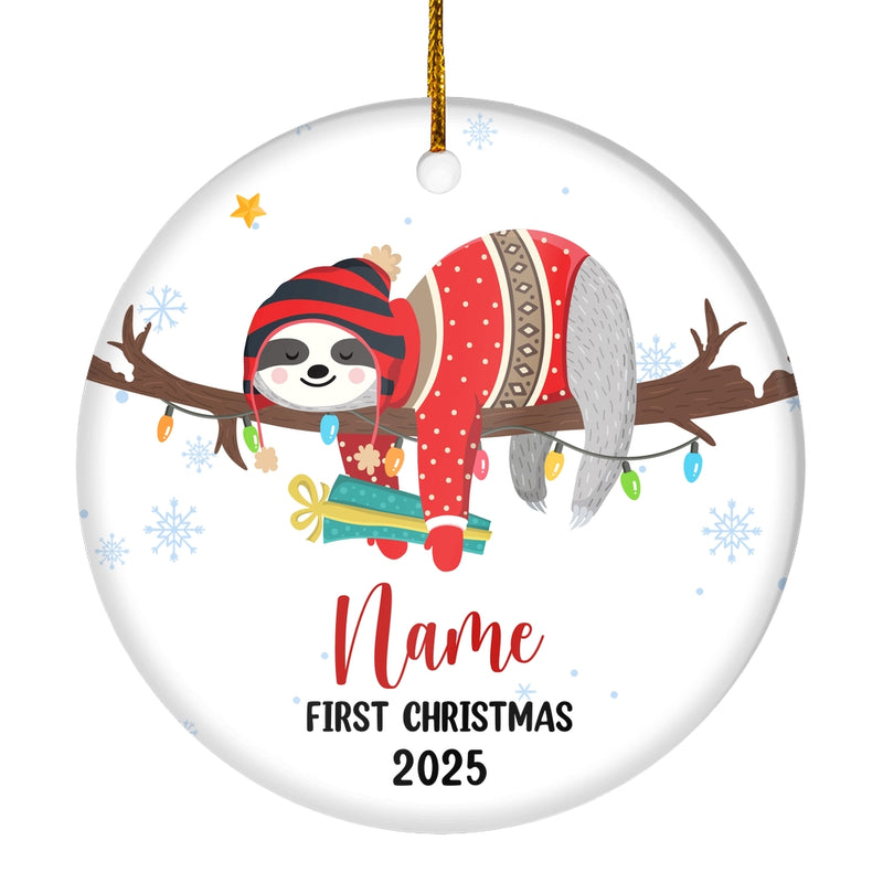 Personalized First Christmas Baby Ornament Custom Baby s Name Cute Sloth First Christmas Baby 06 Customized Christmas Tree Ornament Circle Ornament Mockup 1 800x.jpg