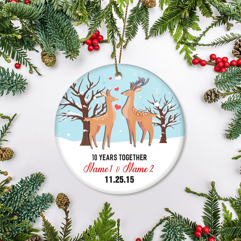 Personalized Deer Wedding Anniversary for Her Him Christmas Ornament Married Couple with Names Date 1st 2nd 5th 10th 20th Customized Christmas Tree Ornament Circle Ornament Mockup 2 800x.jpg