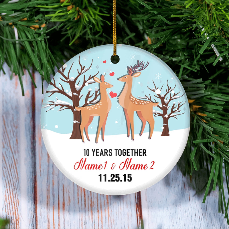 Personalized Deer Wedding Anniversary for Her Him Christmas Ornament Married Couple with Names Date 1st 2nd 5th 10th 20th Customized Christmas Tree Ornament Circle Ornament Mockup 3 800x.jpg