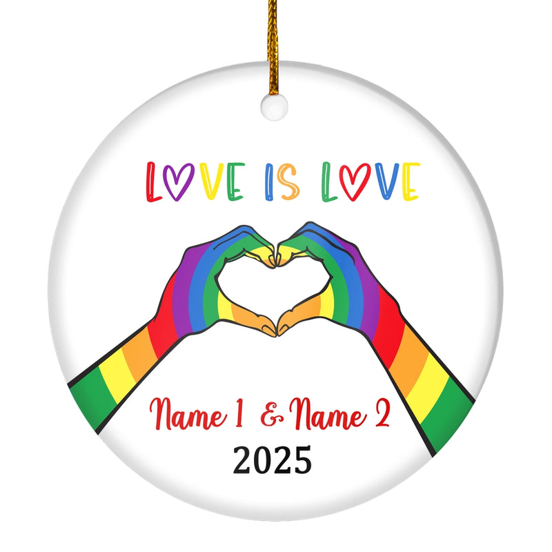 Personalized Love is Love LGBT Ornament Couple LGBTQ Christmas Tree Gay Lesbian Rainbow Friend Lovers Love is Pride Customized Christmas Tree Ornament Circle Ornament Mockup 1 800x.jpg