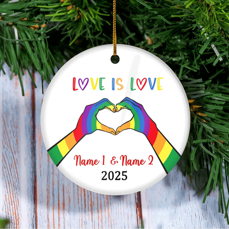 Personalized Love is Love LGBT Ornament Couple LGBTQ Christmas Tree Gay Lesbian Rainbow Friend Lovers Love is Pride Customized Christmas Tree Ornament Circle Ornament Mockup 3 800x.jpg