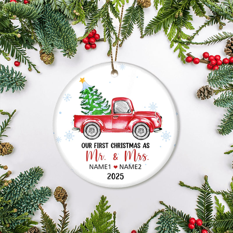 Personalized First Christmas As Mr And Mrs Ornament Married 2024 Custom Name Decoration Customized Christmas Tree Ornament Circle Ornament Mockup 2 800x.jpg