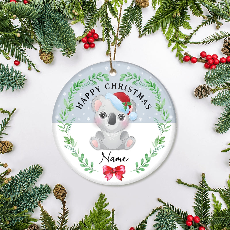 Personalized First Christmas Baby Ornament Custom Baby s Name Cute Koala First Christmas Baby 05 Customized Christmas Tree Ornament Circle Ornament Mockup 2 800x.jpg