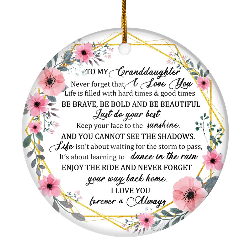 To My Granddaughter Christmas Ornament from Grandma Grandpa Mimi Never Forget That I Love You for Granddaughter Christmas Tree Ornament Circle Ornament Mockup 1 800x.jpg