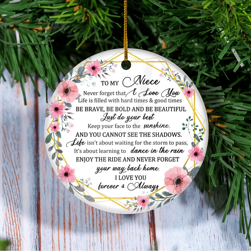 To My Niece Christmas Ornament from Aunt Auntie Uncle Never Forget That I Love You for Niece Christmas Tree Ornament Circle Ornament Mockup 3 800x.jpg