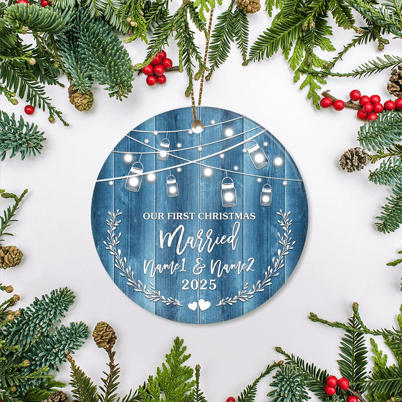 Personalize Our 1st Christmas Married Ornament 2024 Custom With Name for Couples Husband Wife Wedding Newlywed Decoration Customized Christmas Tree Ornament Circle Ornament Mockup 2 800x.jpg