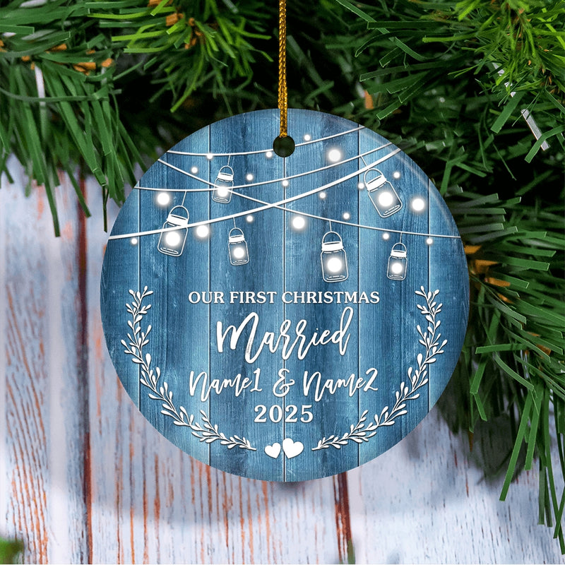 Personalize Our 1st Christmas Married Ornament 2024 Custom With Name for Couples Husband Wife Wedding Newlywed Decoration Customized Christmas Tree Ornament Circle Ornament Mockup 3 800x.jpg