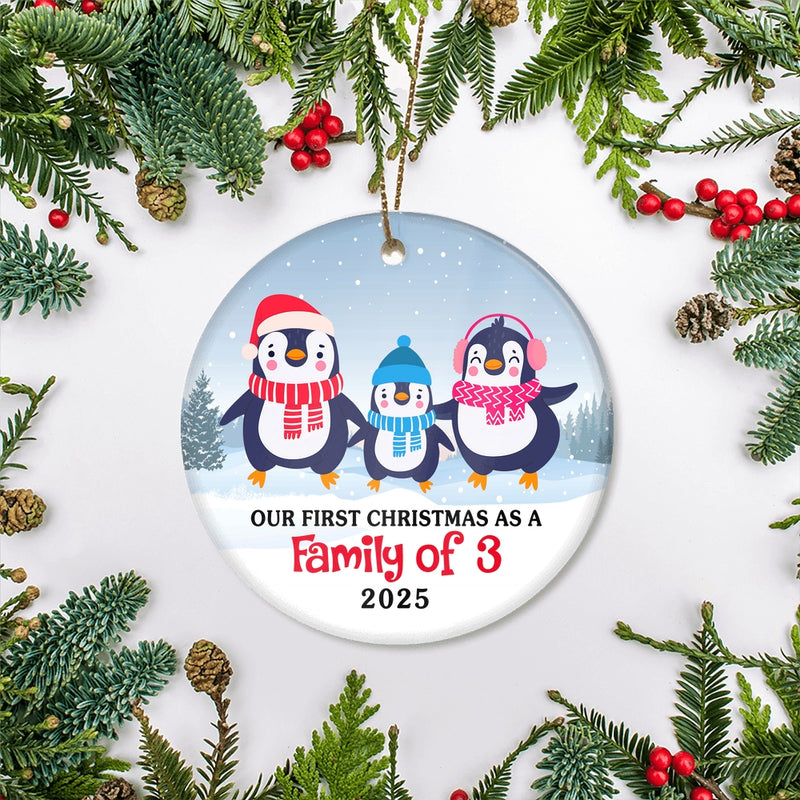 Our First Christmas as a Family of Three Ornament 2024 1st Christmas as Mommy and Daddy New Baby Parents Penguin Gift Christmas Tree Ornament Circle Ornament Mockup 2 800x.jpg