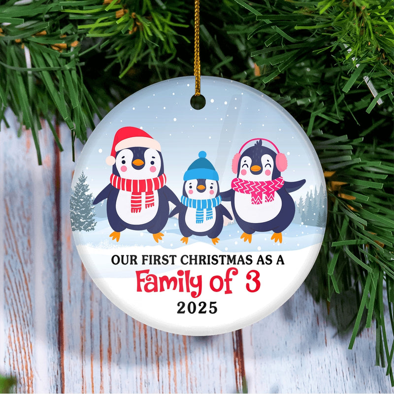 Our First Christmas as a Family of Three Ornament 2024 1st Christmas as Mommy and Daddy New Baby Parents Penguin Gift Christmas Tree Ornament Circle Ornament Mockup 3 800x.jpg