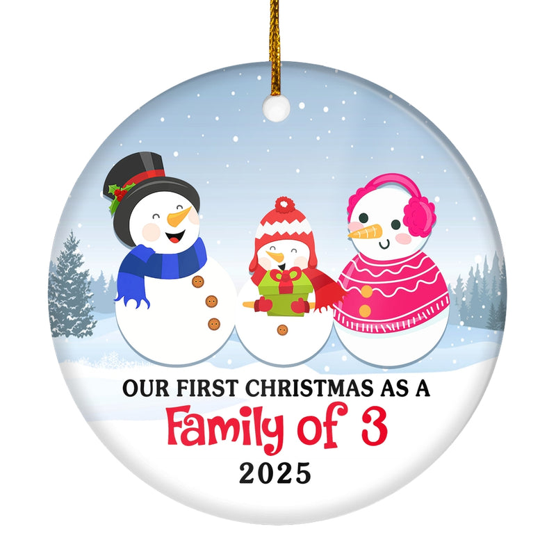 First Christmas as a Family of Three Ornament 2024 1st Christmas as Mommy and Daddy New Parents New Baby Snowman Gift Christmas Tree Ornament Circle Ornament Mockup 1 800x.jpg