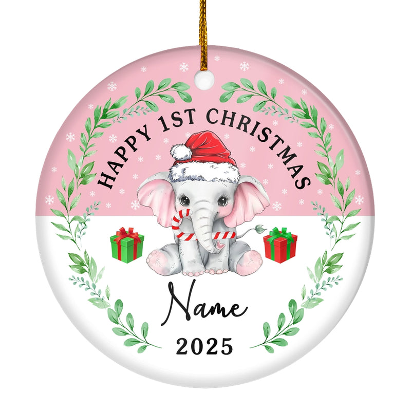 Personalized First Christmas Baby Ornament Custom Baby s Name Cute Elephant First Christmas Baby 04 Customized Christmas Tree Ornament Circle Ornament Mockup 1 800x.jpg