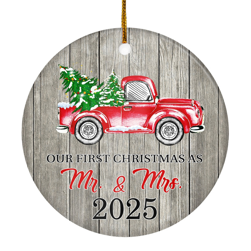 Our First Christmas As Mr And Mrs Ornaments Rustic Ornament With Red Truck And Green Tree 2024 First Xmas Wedding Presents For Newlywed Holiday Christmas Tree Ornament Circle Ornament 800x.jpg