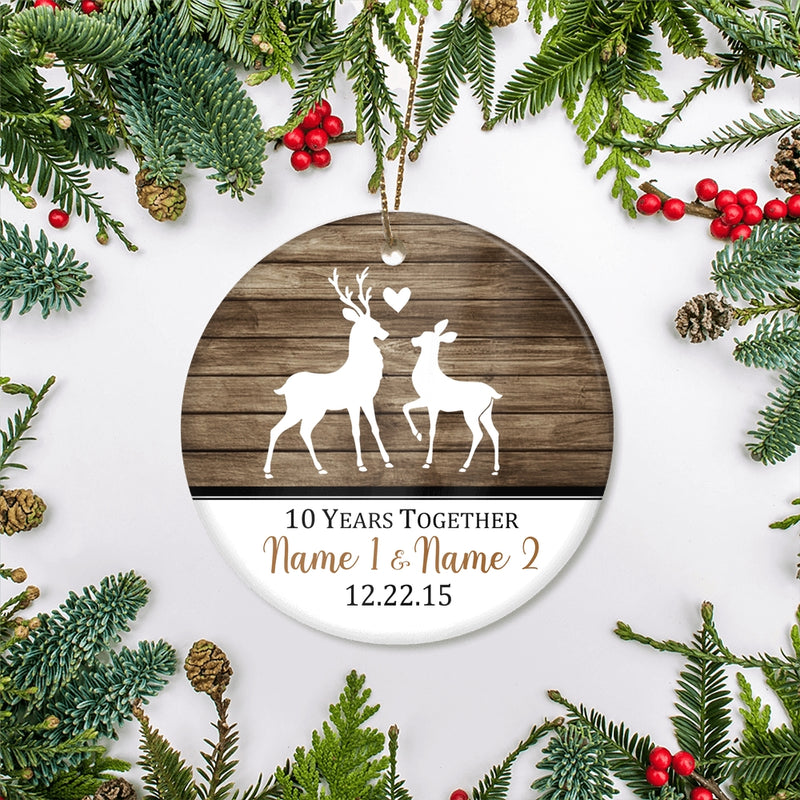 Personalized Deer Couple Anniversary 1st 5th 10th 20th Christmas Ornament Rustic Keepsake for Husband Wife with Names Date Customized Christmas Tree Ornament Circle Ornament Mockup 2 800x.jpg