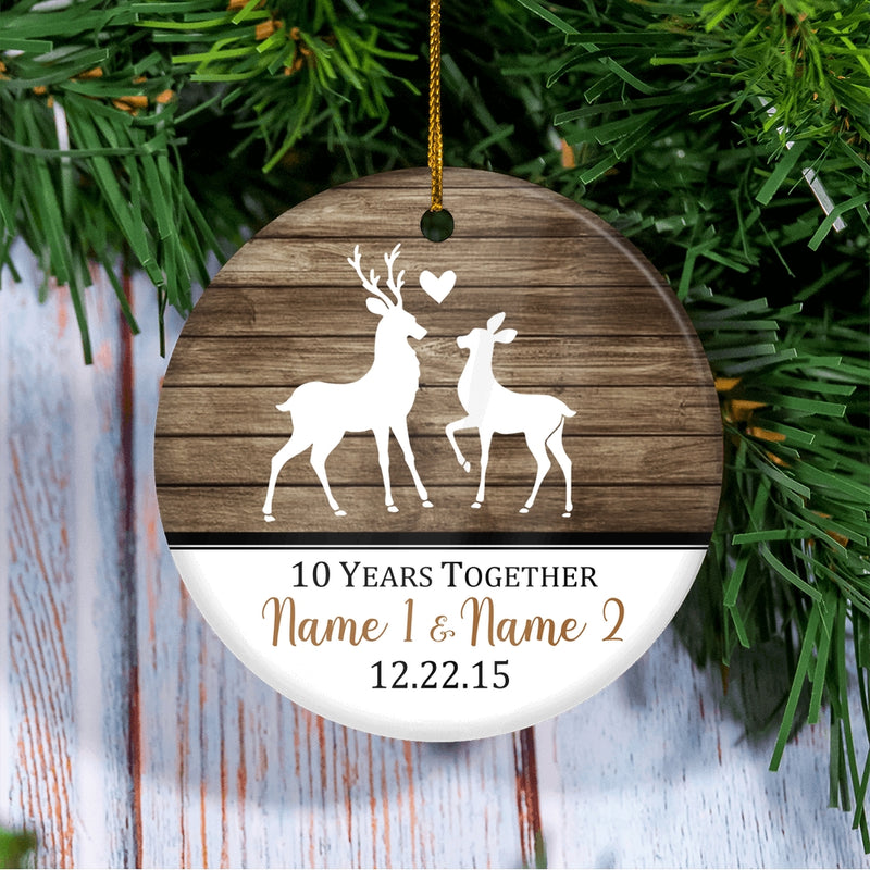 Personalized Deer Couple Anniversary 1st 5th 10th 20th Christmas Ornament Rustic Keepsake for Husband Wife with Names Date Customized Christmas Tree Ornament Circle Ornament Mockup 3 800x.jpg