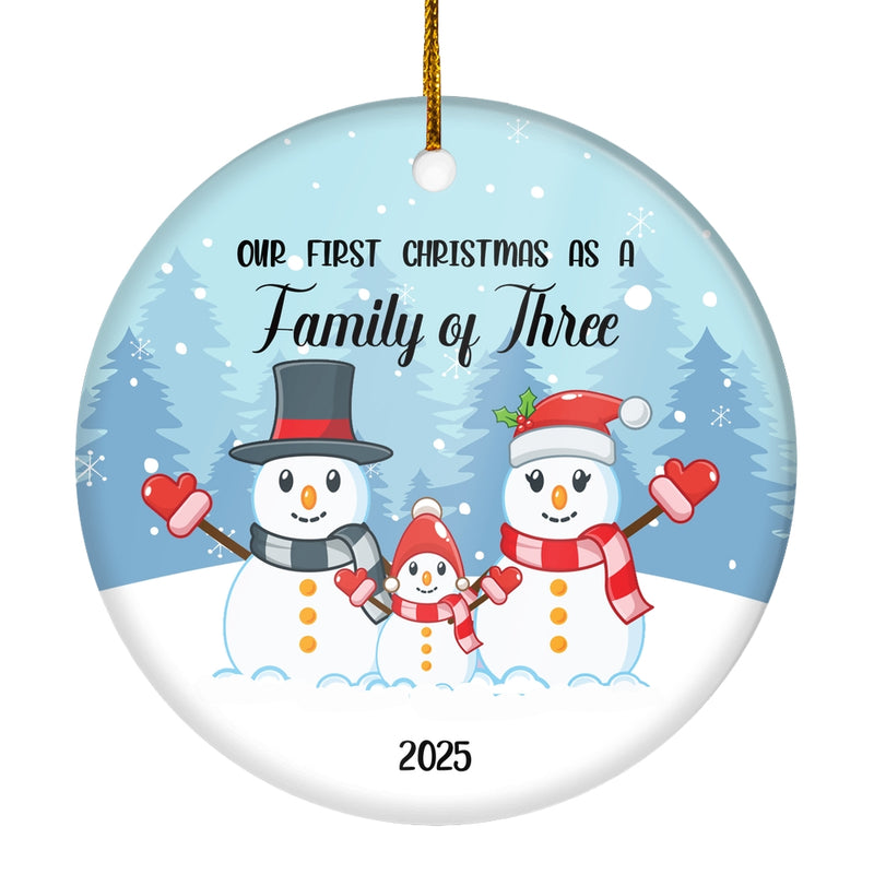 Our First Christmas as a Family of Three 2024 Ornament Snowman Keepsake Gift for New Baby Parents Christmas Tree Ornament Circle Ornament Mockup 1 800x.jpg