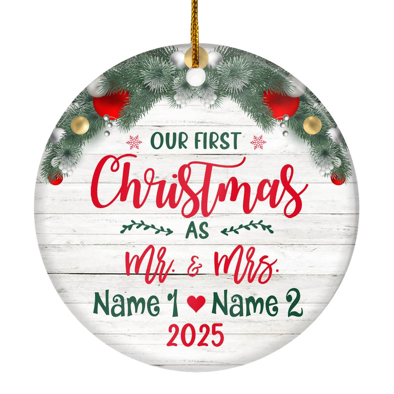 Personalized Our First Christmas Mr Mrs Ornament Wedding Anniversary Engagement Party Crafts Tree Gifts for Couple Newly Married Customized Christmas Tree Ornament Circle Ornament Moc 800x.jpg