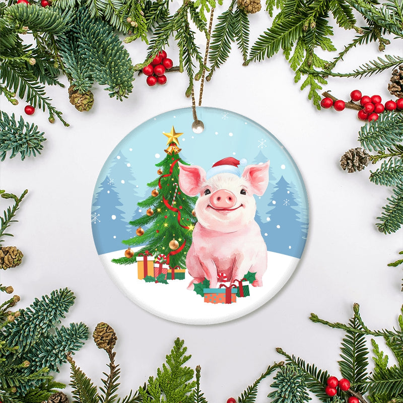 Merry Christmas Tree Pig Christmas Tree Ornament Circle Ornament Mockup 2 800x.jpg