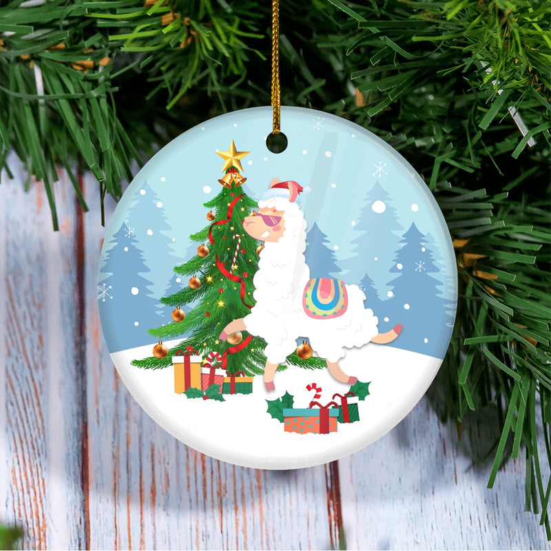 Merry Christmas Tree Llama Christmas Tree Ornament Circle Ornament Mockup 3 800x.jpg