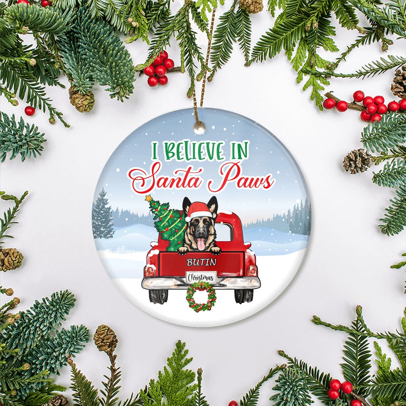 Personalized Dog Ornament Christmas Red Car I Believe In Santa Paws Pet Custom Gift For Dog Lovers Customized Christmas Tree Ornament Circle Ornament Mockup 2 800x.jpg