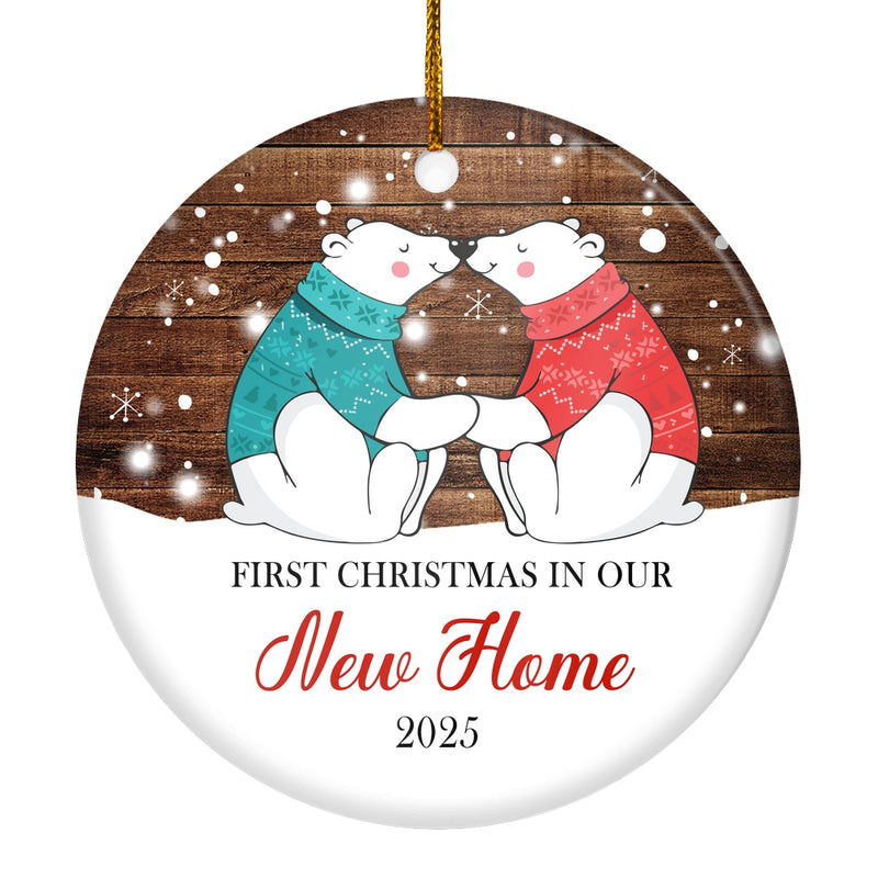 First Christmas In Our New Home New House Bear 2024 Christmas Tree For Wedding Newlywed Couple Christmas Tree Ornament Circle Ornament Mockup 1 800x.jpg
