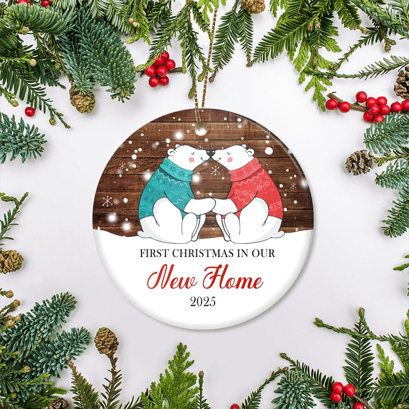 First Christmas In Our New Home New House Bear 2024 Christmas Tree For Wedding Newlywed Couple Christmas Tree Ornament Circle Ornament Mockup 2 800x.jpg
